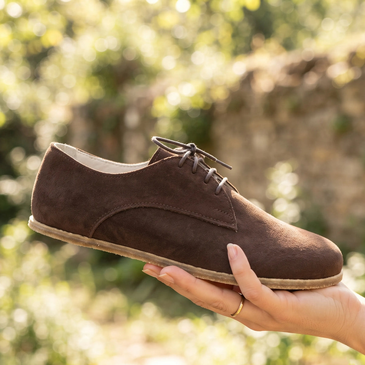 Suede Barefoot Oxford Shoes – Classic Sole — Leather Sole – Brown