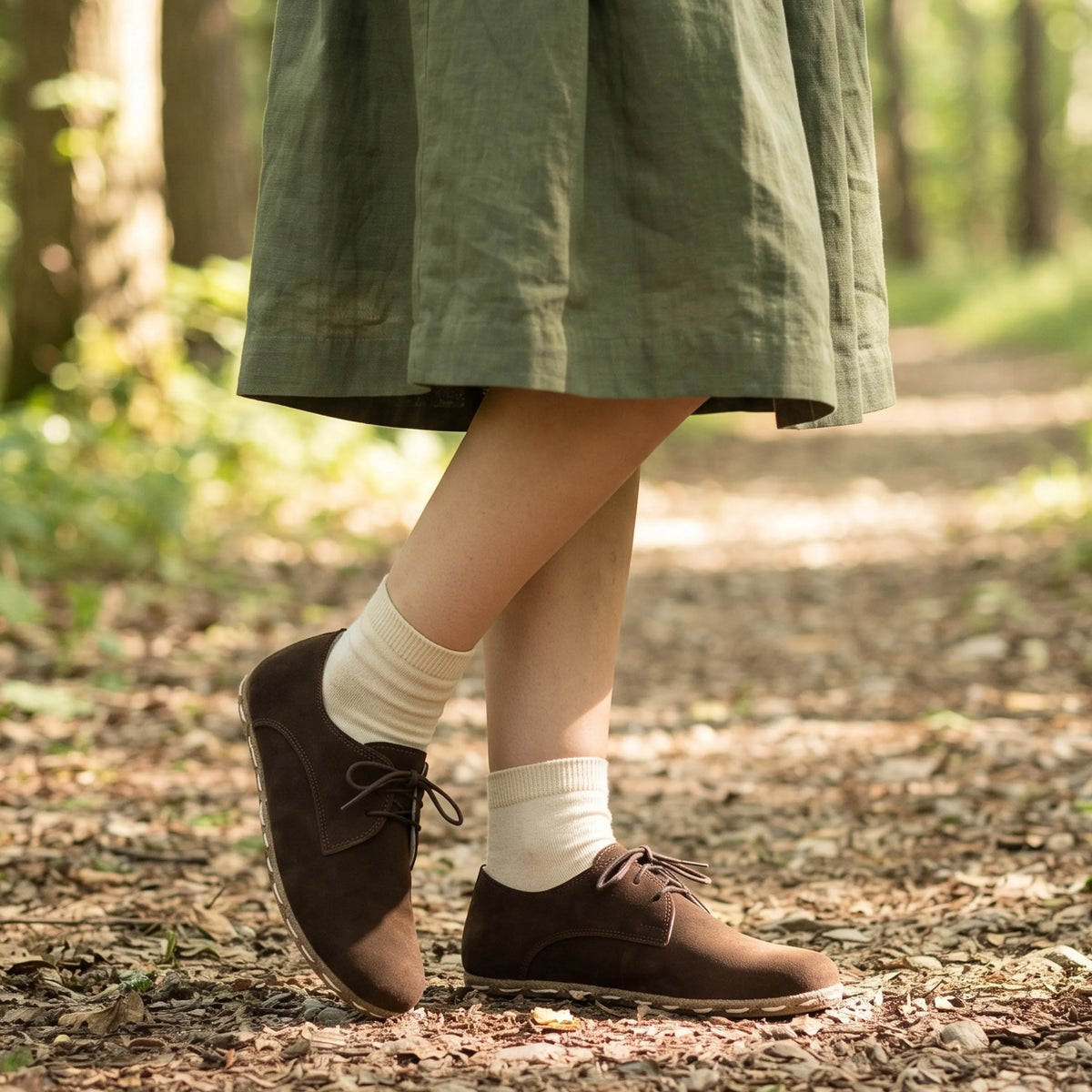 Suede Barefoot Oxford Shoes — Leather Sole – Brown