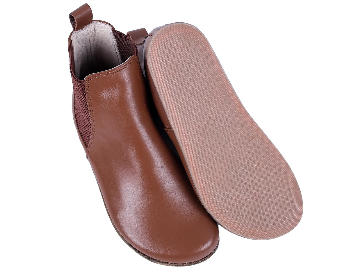 Smooth Barefoot Chelsea Boots Shoes – Classic Sole — Leather Sole – Tan