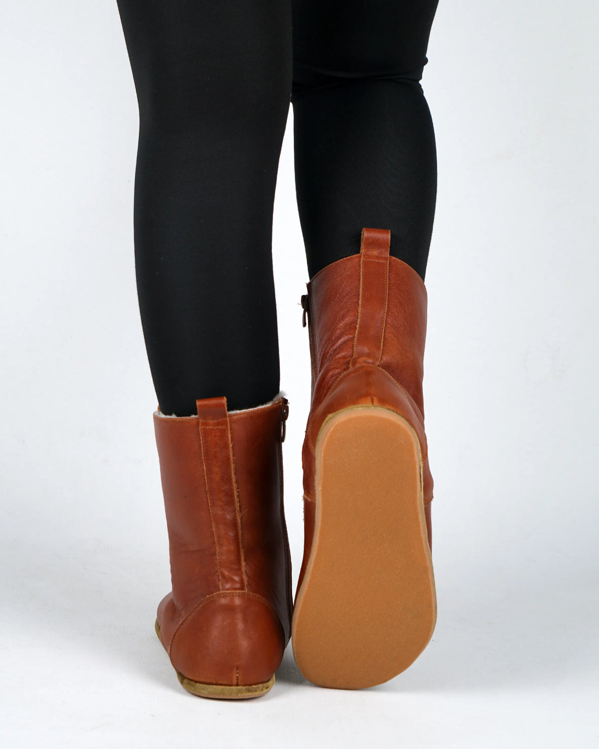 Smooth Barefoot Shearling Long Boots Shoes – Classic Sole — Leather Sole – Brown