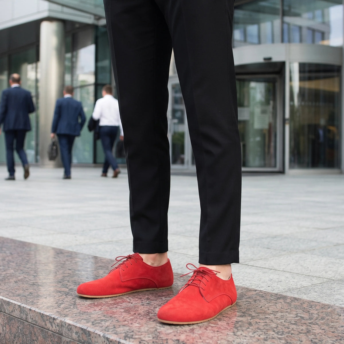 Suede Barefoot Oxford Shoes – Rubber Sole – Red