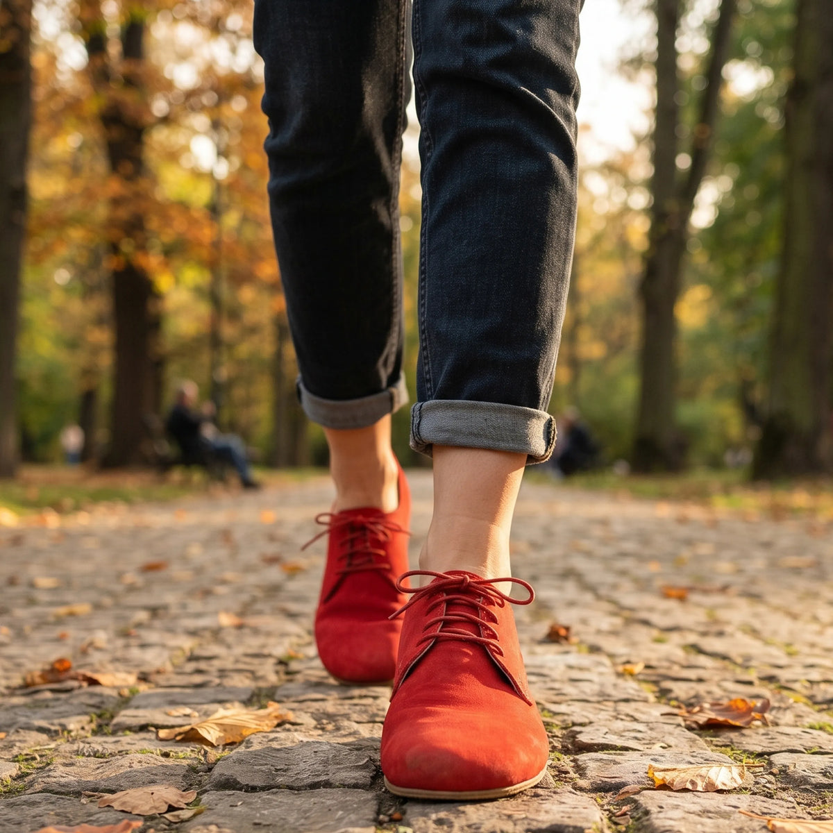 Nubuck Barefoot Oxford Shoes – Classic Sole — Leather Sole – Red