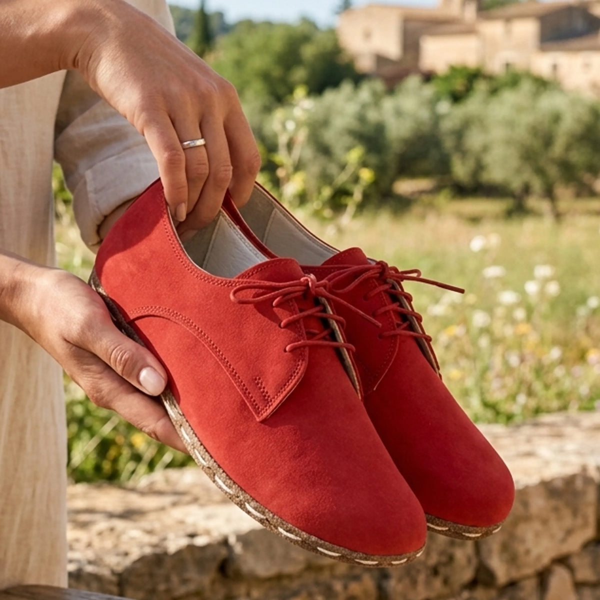 Nubuck Barefoot Oxford Shoes — Leather Sole – Red