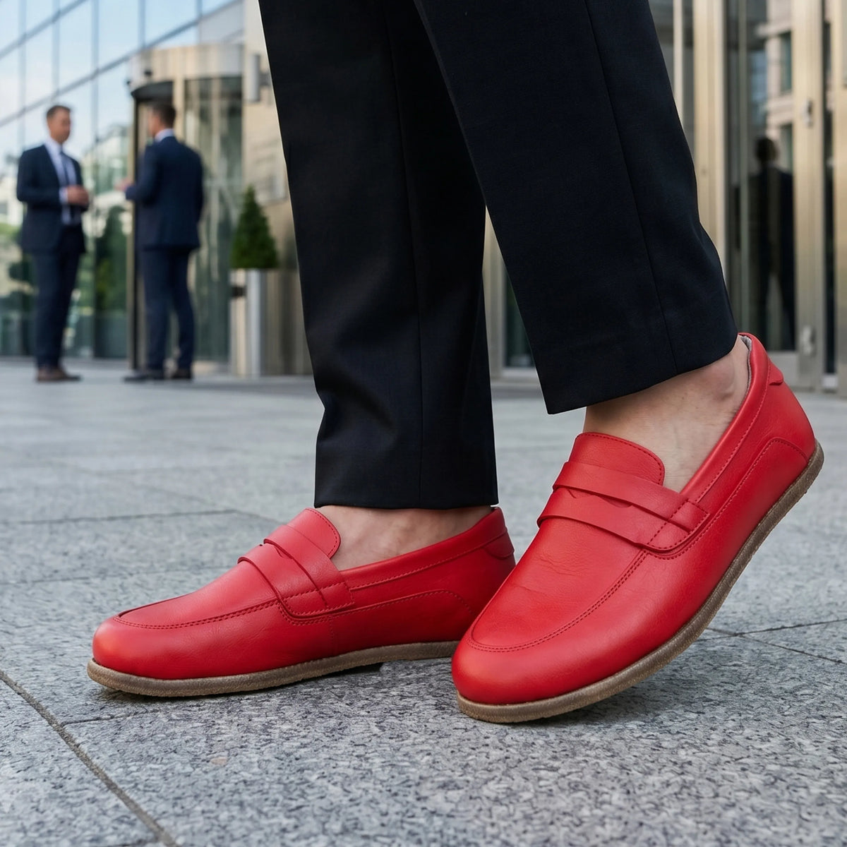 Smooth Barefoot Penny Loafer Shoes – Classic Sole — Leather Sole – Red
