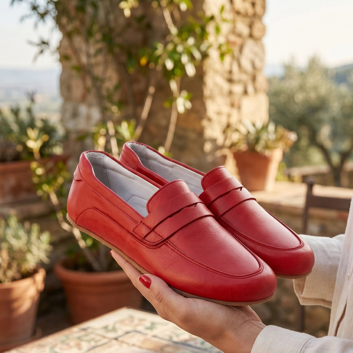 Smooth Barefoot Penny Loafer Shoes – Rubber Sole – Red