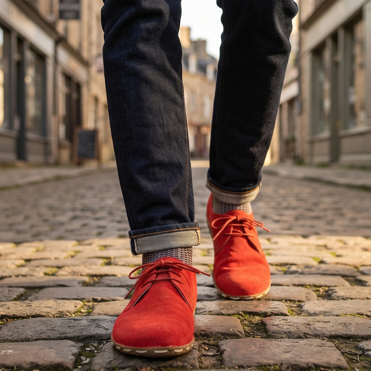 Suede Barefoot Oxford Shoes — Leather Sole – Red