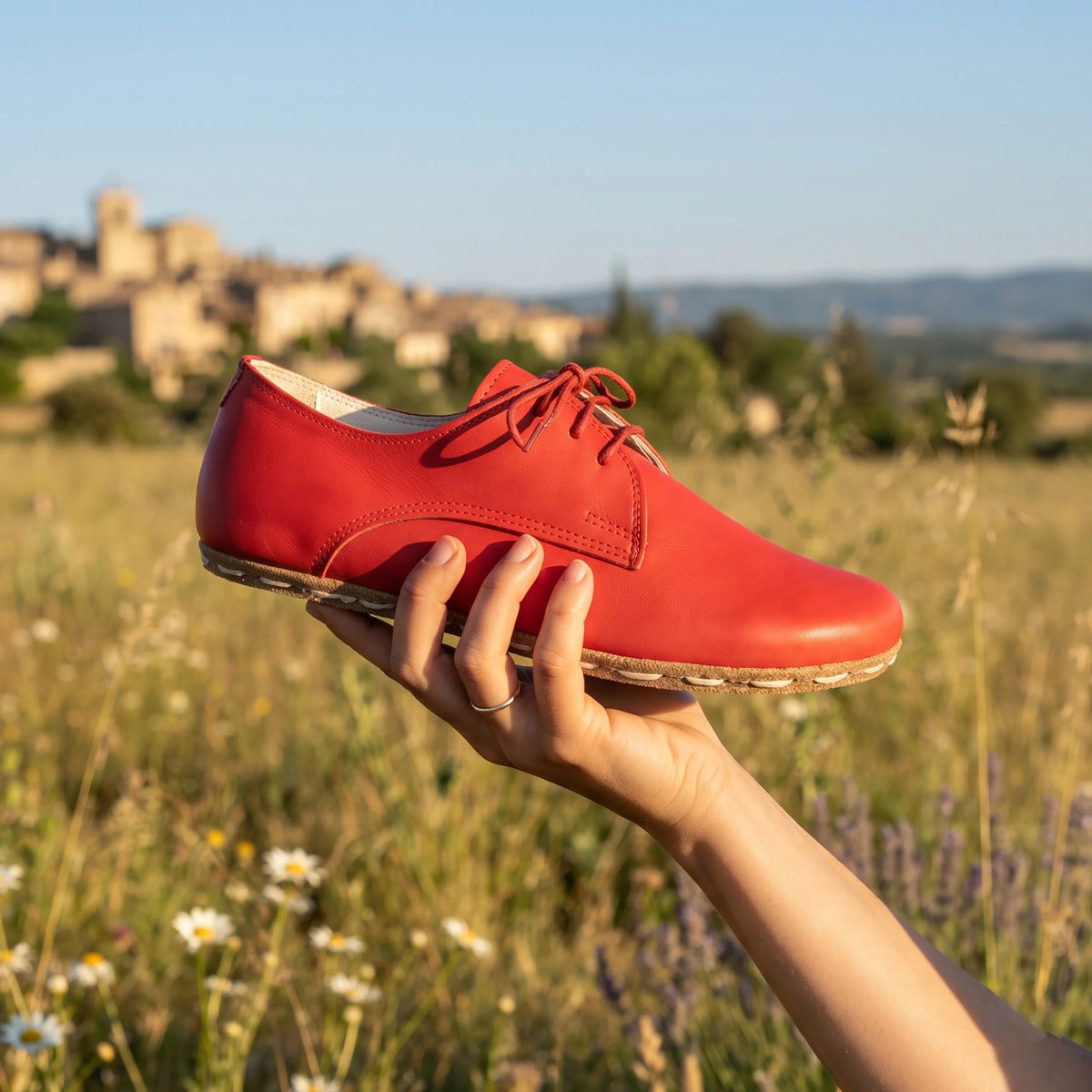 Smooth Barefoot Oxford Shoes — Leather Sole – Red