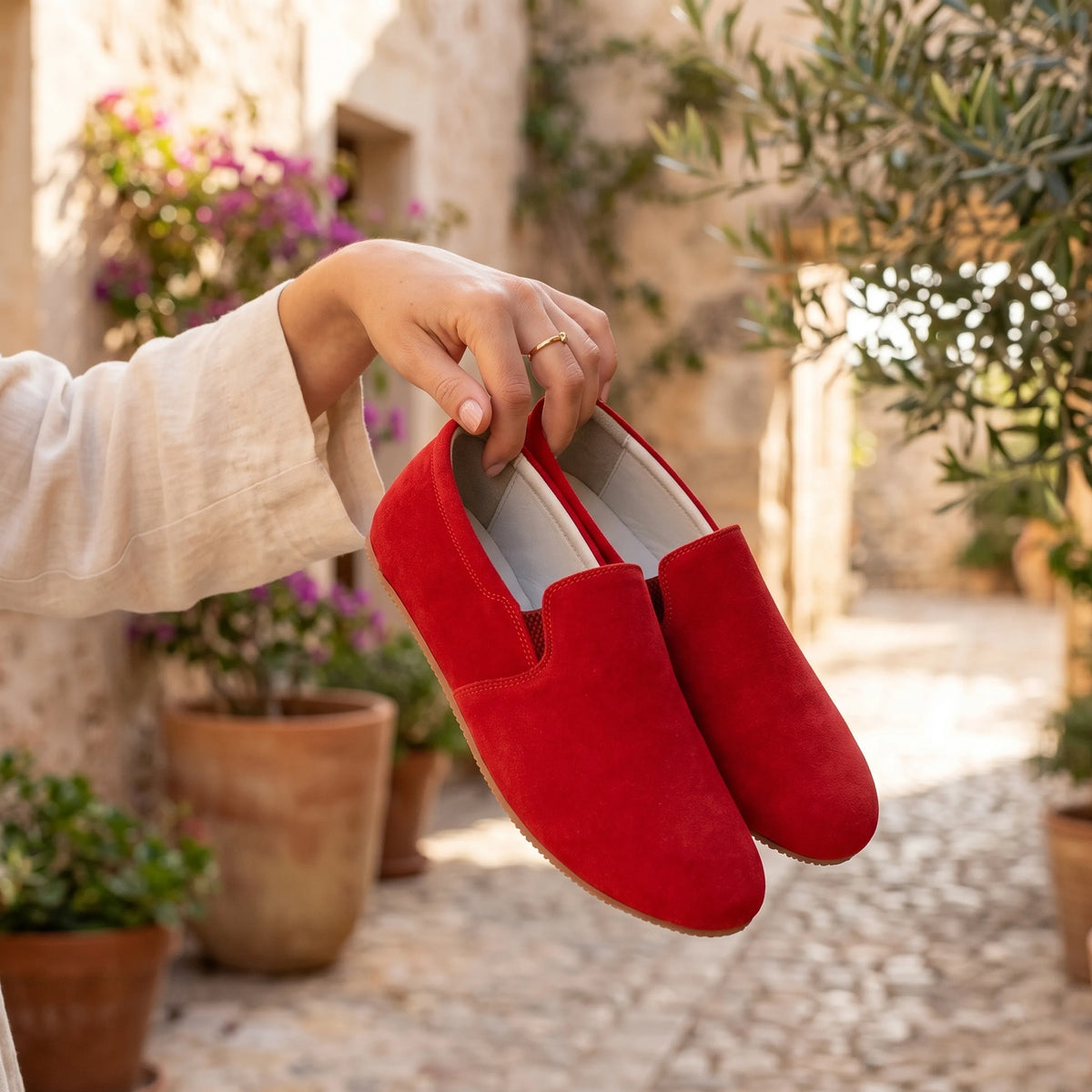 Suede Barefoot Slip-On Shoes – Rubber Sole – Red