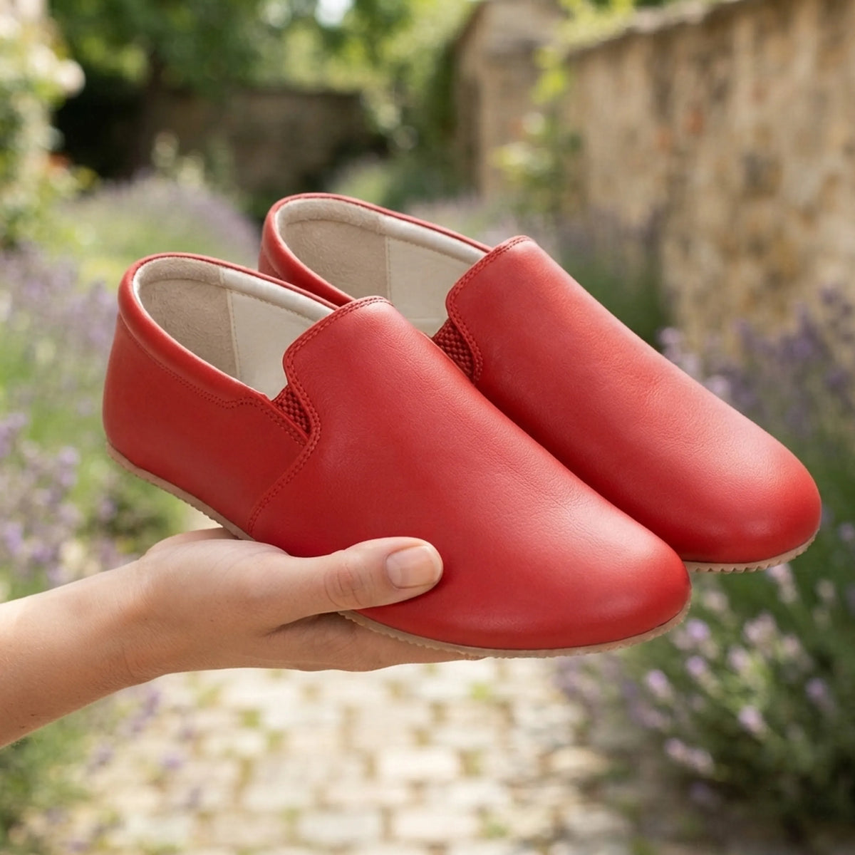 Smooth Barefoot Slip-On Shoes – Rubber Sole – Red