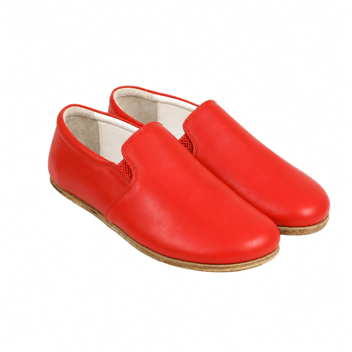 Smooth Barefoot Slip-On Shoes – Classic Sole — Leather Sole – Red