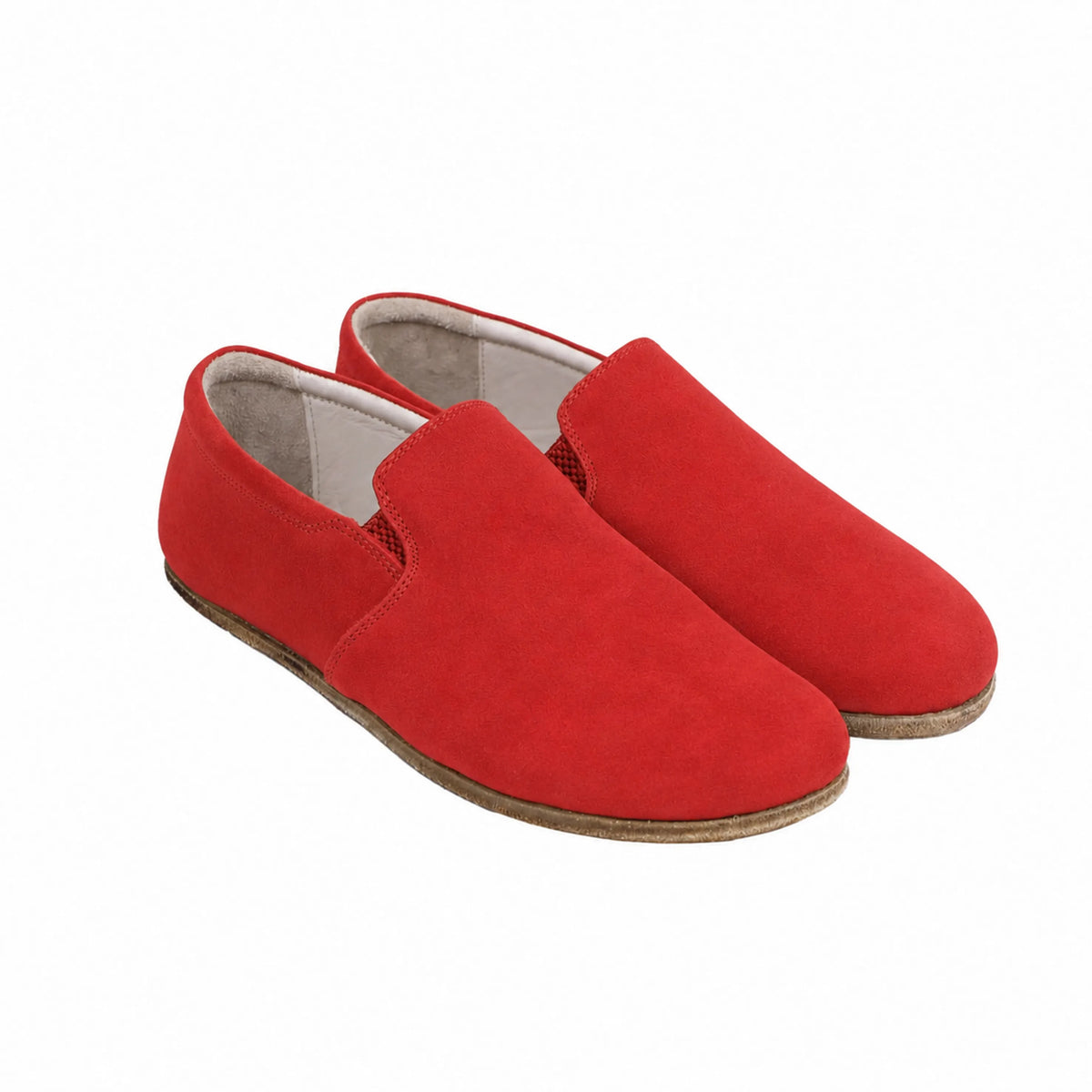 Suede Barefoot Slip-On Shoes – Classic Sole — Leather Sole – Red