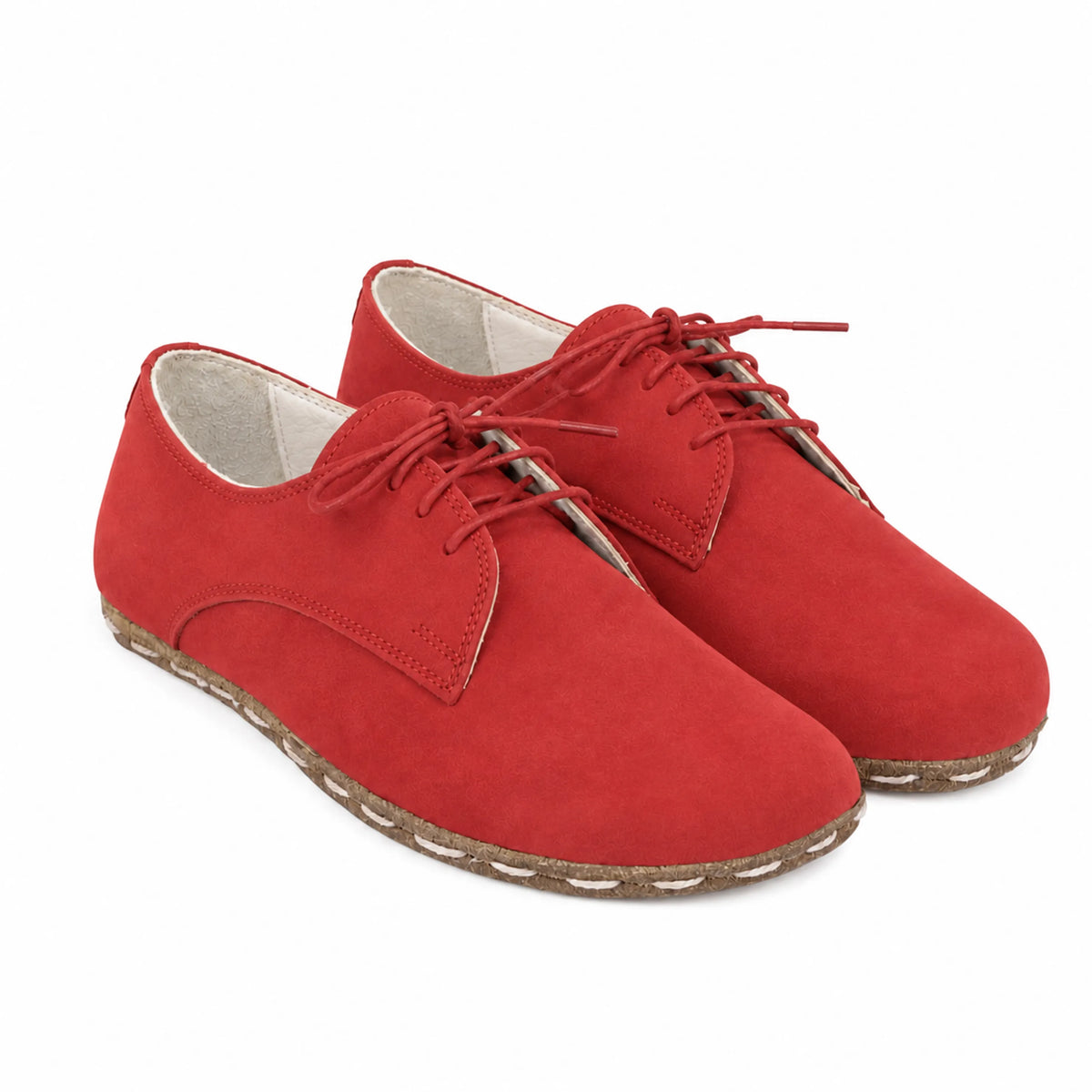 Nubuck Barefoot Oxford Shoes — Leather Sole – Red