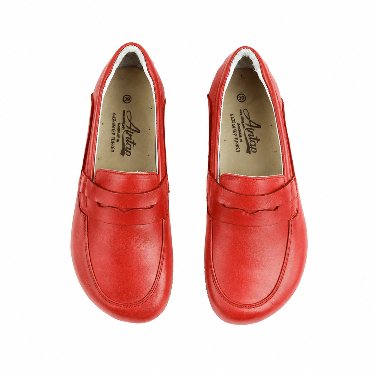 Smooth Barefoot Penny Loafer Shoes – Rubber Sole – Red