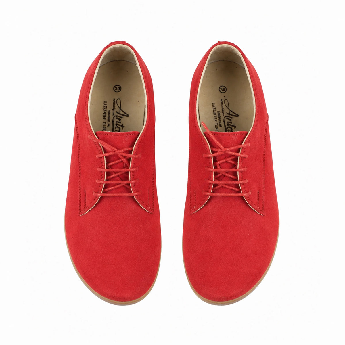 Suede Barefoot Oxford Shoes – Classic Sole — Leather Sole – Red