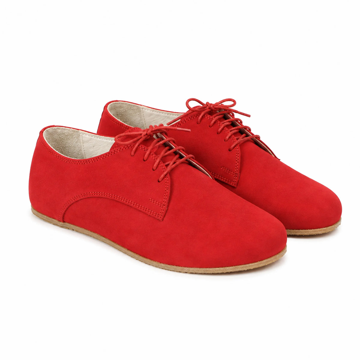 Nubuck Barefoot Oxford Shoes – Classic Sole — Leather Sole – Red