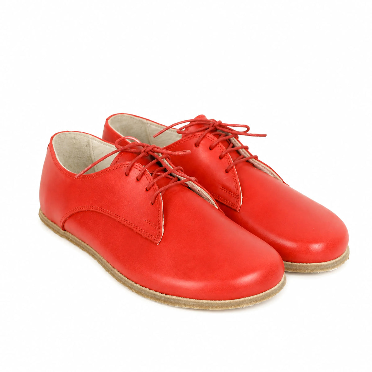 Smooth Barefoot Oxford Shoes – Classic Sole — Leather Sole – Red