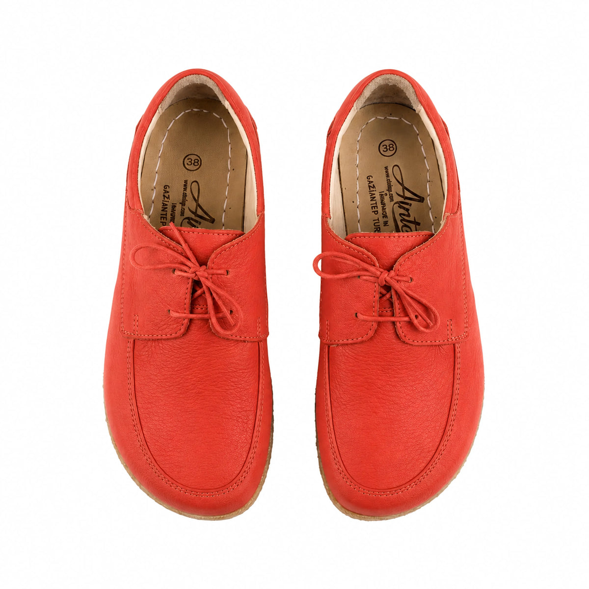 Smooth Barefoot Laces Penny Loafer Shoes – Classic Sole — Leather Sole – Red