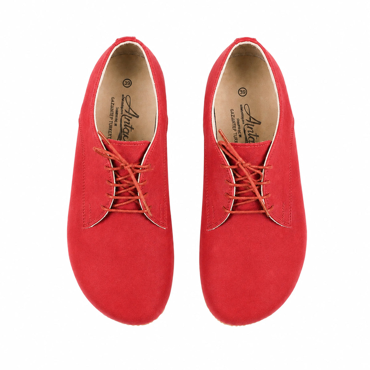Suede Barefoot Oxford Shoes – Rubber Sole – Red