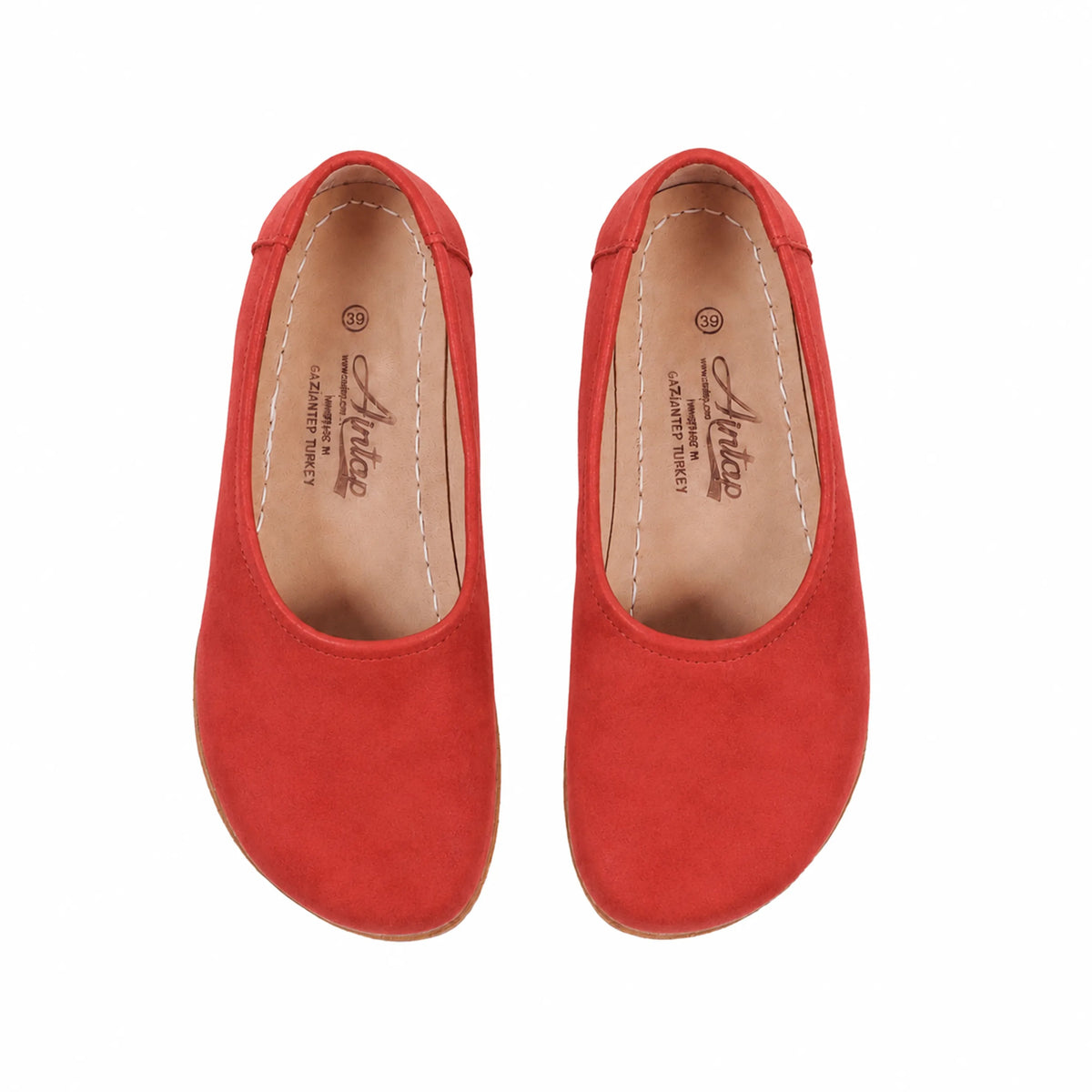 Nubuck Barefoot Ballet Shoes – Classic Sole — Leather Sole – Red
