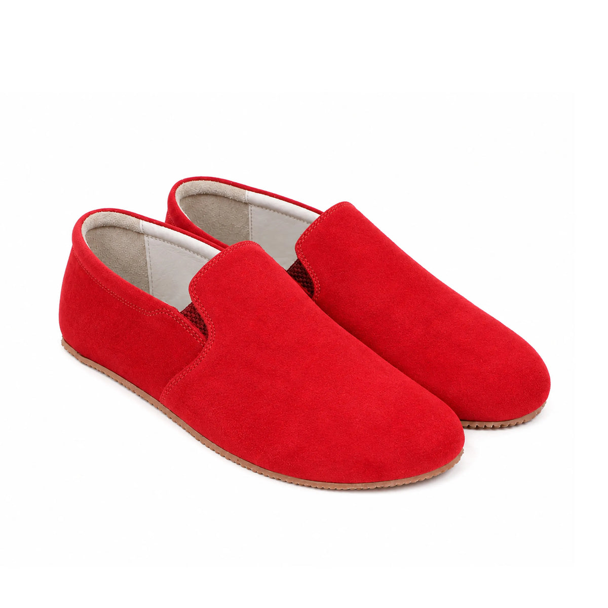 Suede Barefoot Slip-On Shoes – Rubber Sole – Red