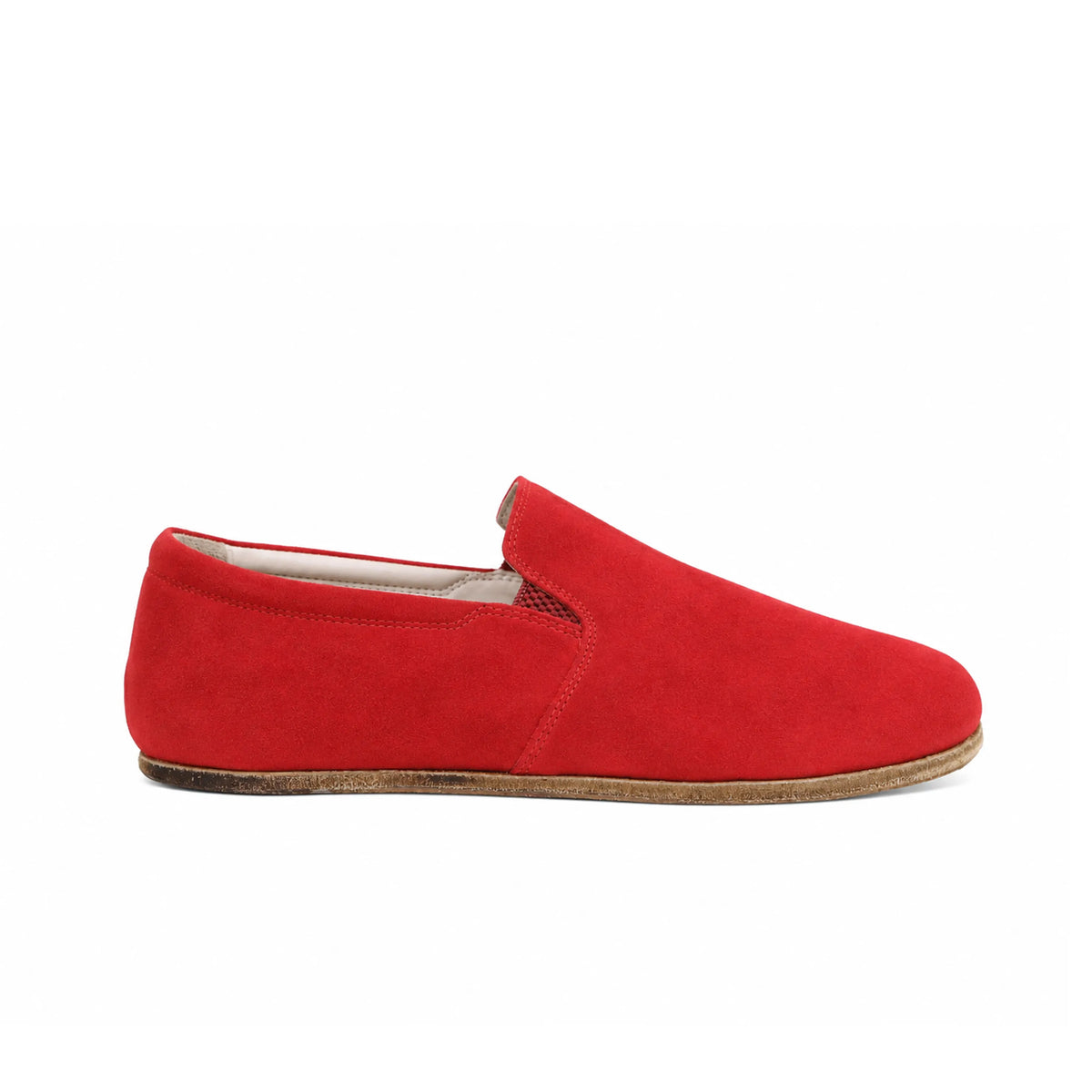 Suede Barefoot Slip-On Shoes – Classic Sole — Leather Sole – Red