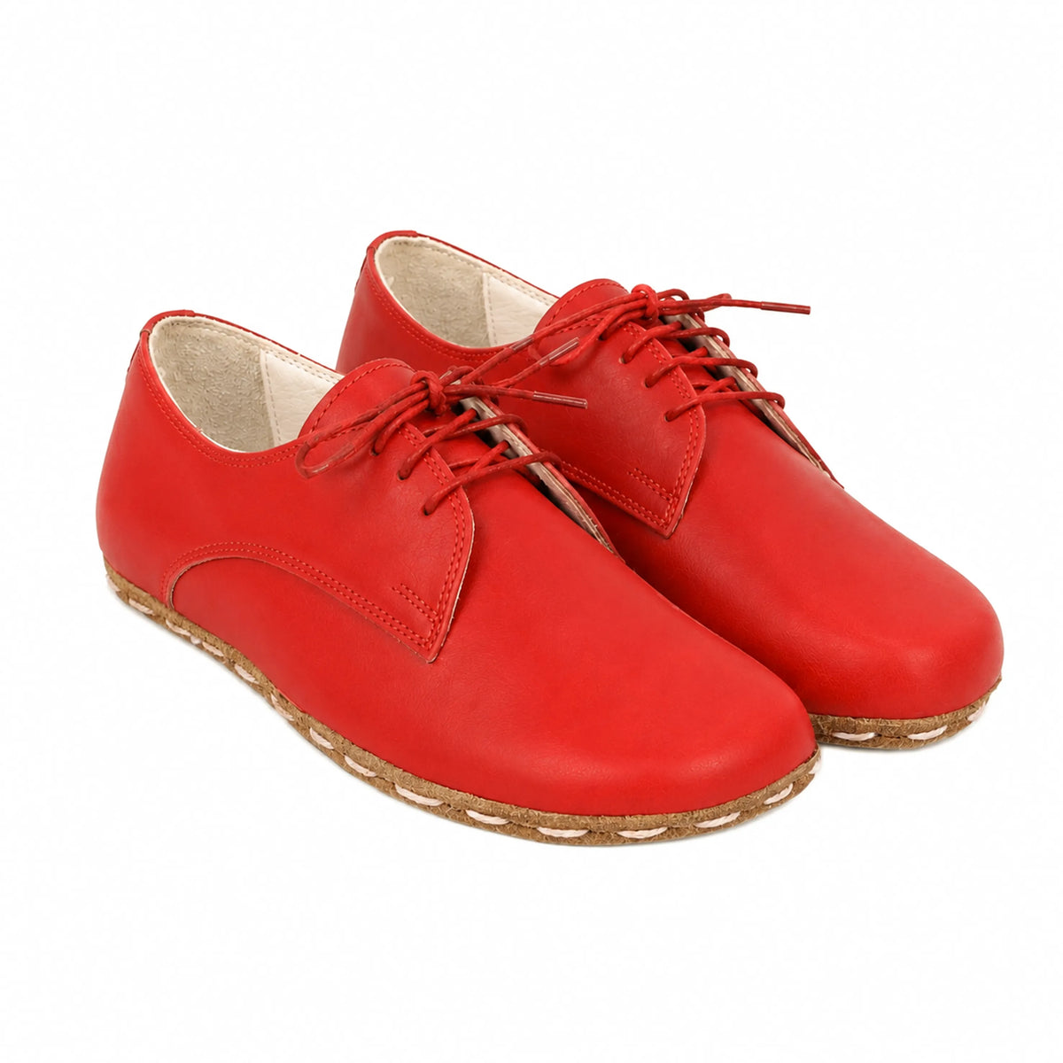 Smooth Barefoot Oxford Shoes — Leather Sole – Red