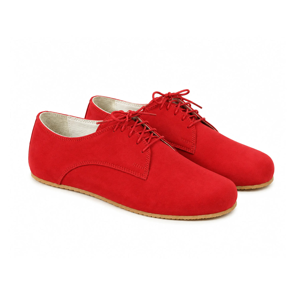Nubuck Barefoot Oxford Shoes – Rubber Sole – Red