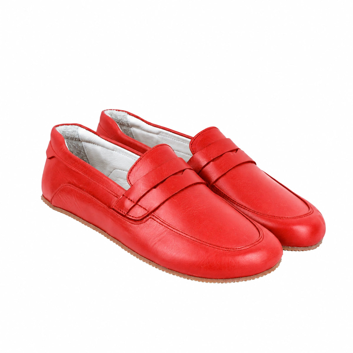 Smooth Barefoot Penny Loafer Shoes – Rubber Sole – Red