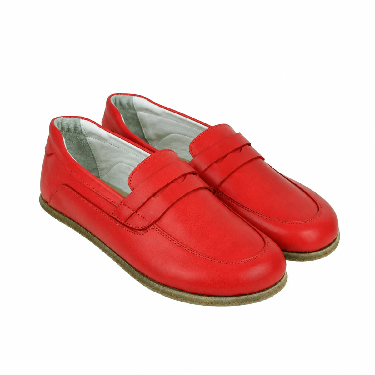 Smooth Barefoot Penny Loafer Shoes – Classic Sole — Leather Sole – Red