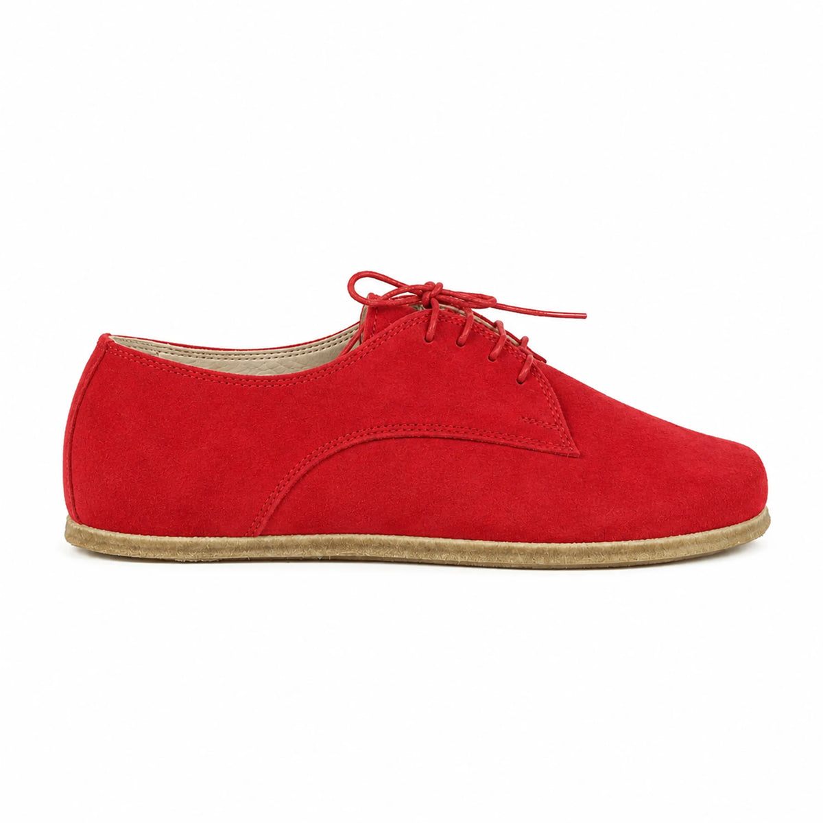 Suede Barefoot Oxford Shoes – Classic Sole — Leather Sole – Red