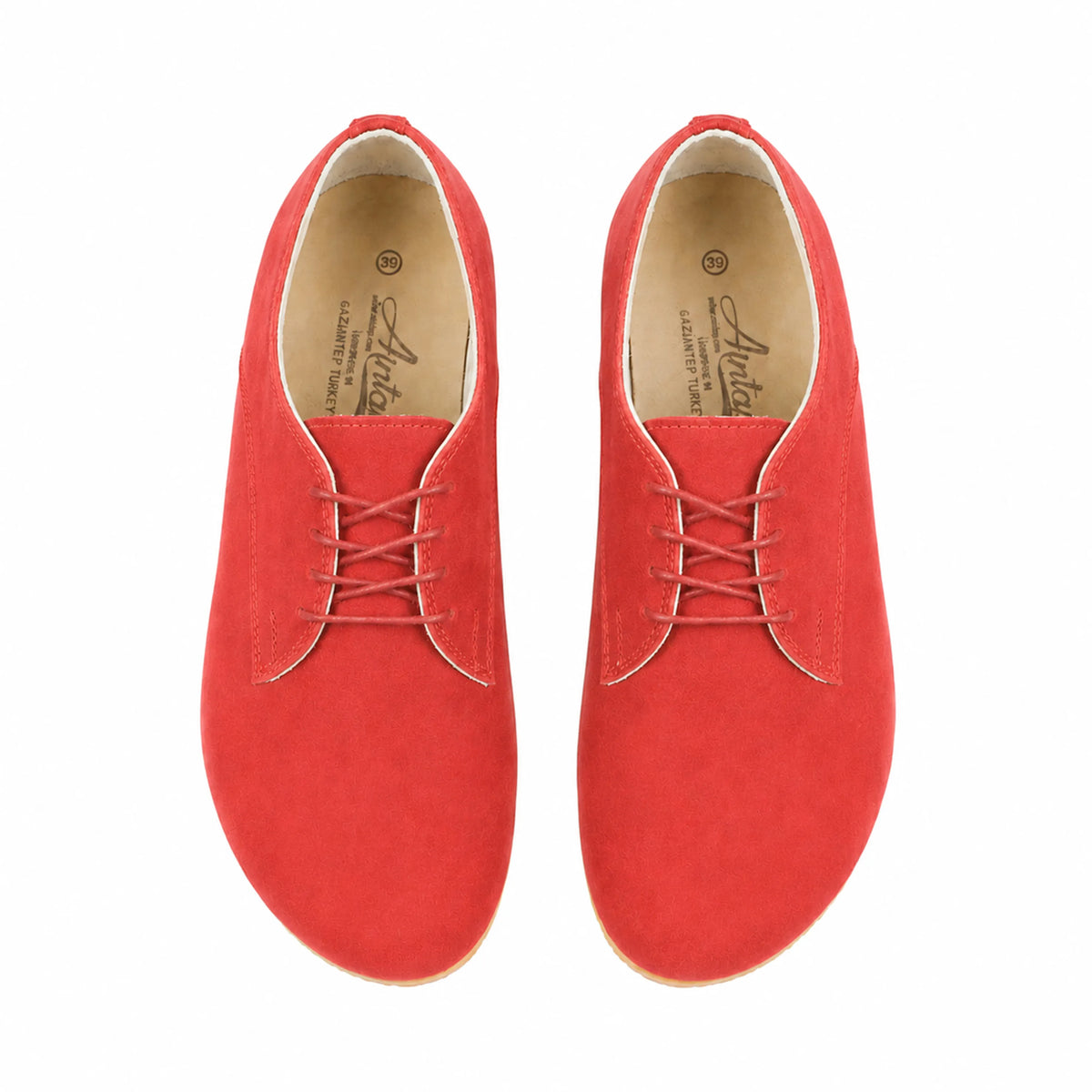 Suede Barefoot Oxford Shoes — Leather Sole – Red