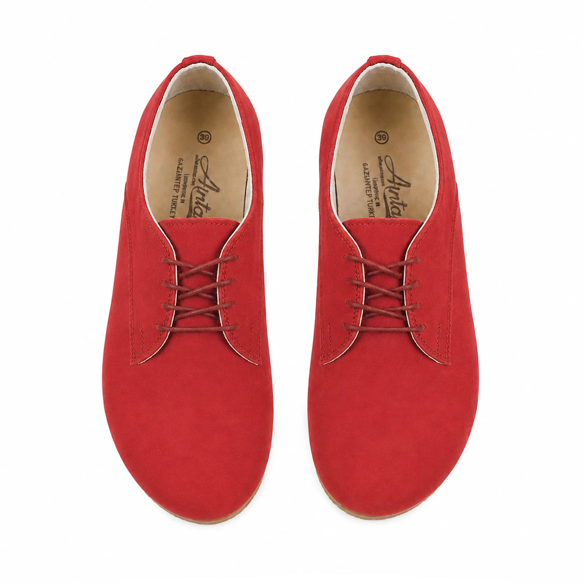 Nubuck Barefoot Oxford Shoes — Leather Sole – Red