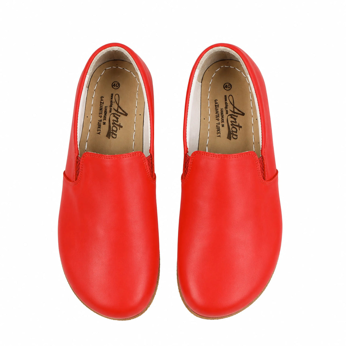 Smooth Barefoot Slip-On Shoes – Classic Sole — Leather Sole – Red
