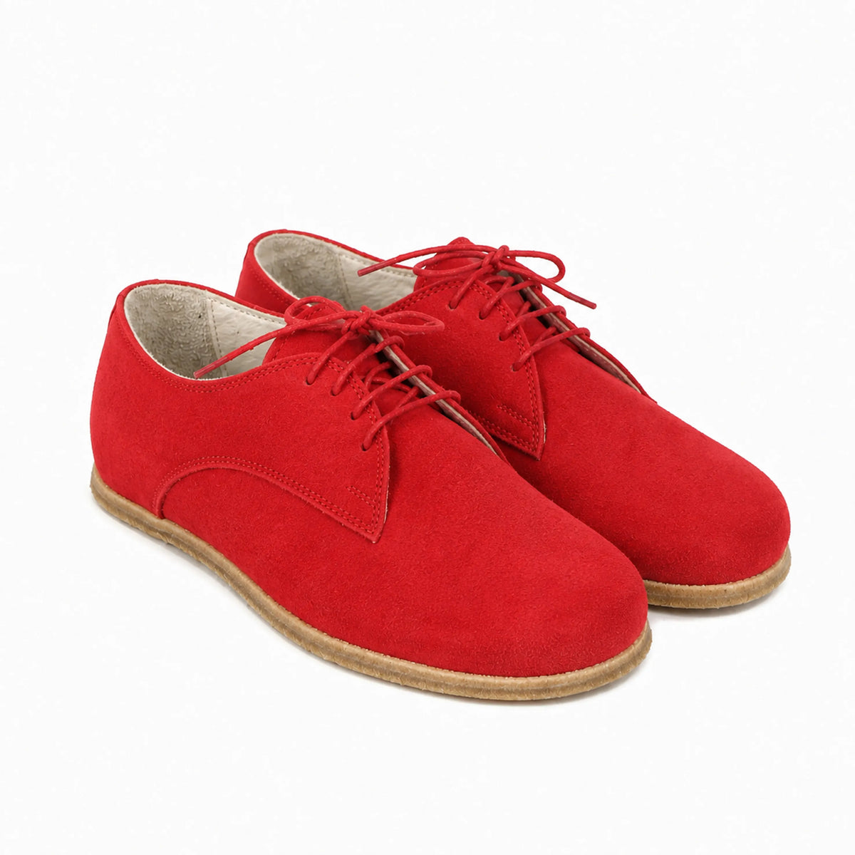 Suede Barefoot Oxford Shoes – Classic Sole — Leather Sole – Red