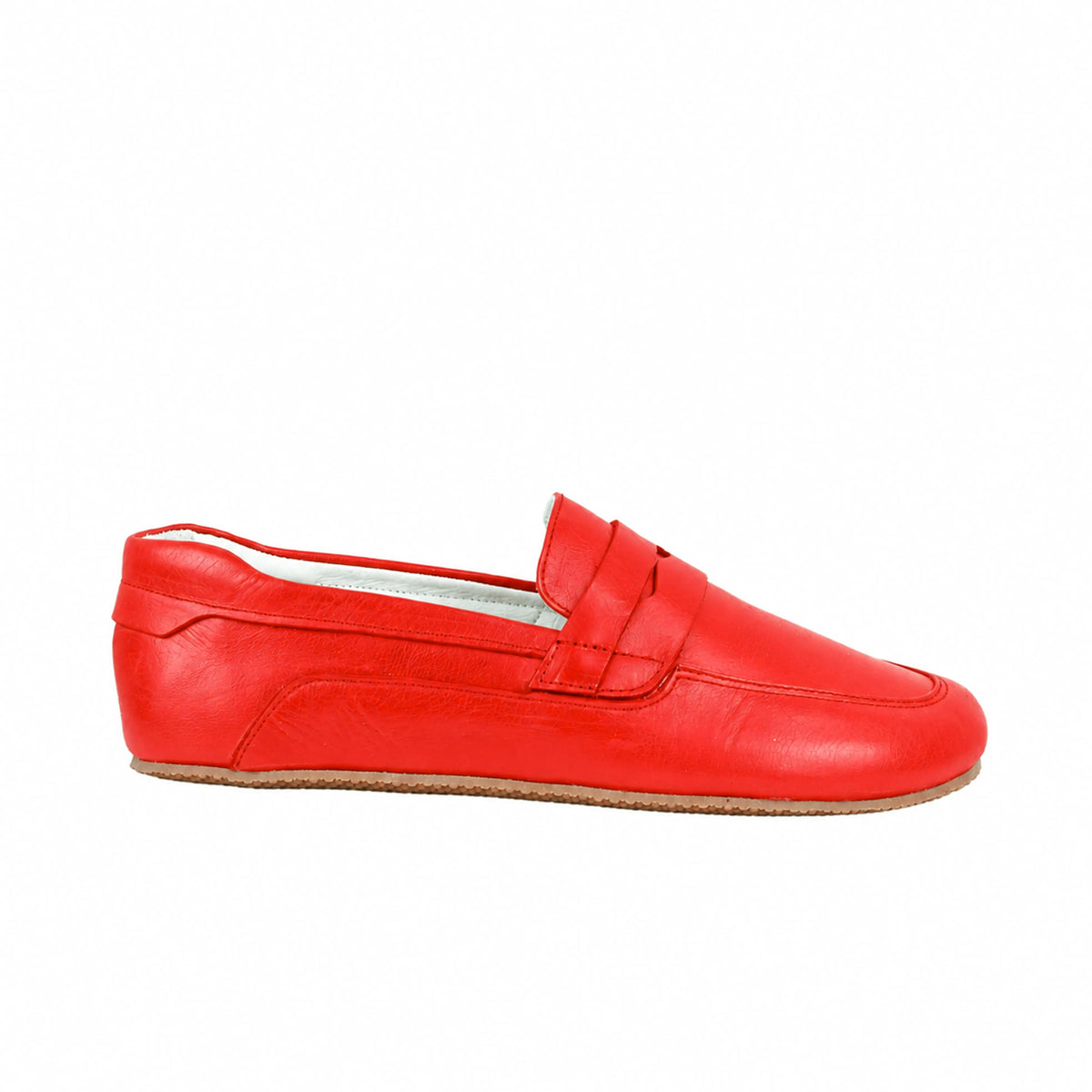 Smooth Barefoot Penny Loafer Shoes – Rubber Sole – Red
