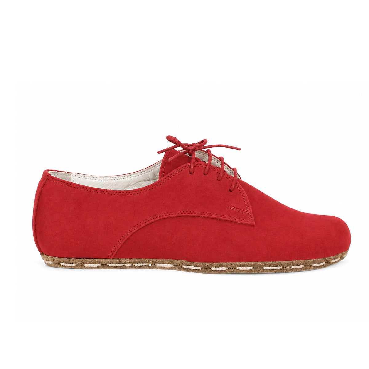 Nubuck Barefoot Oxford Shoes — Leather Sole – Red