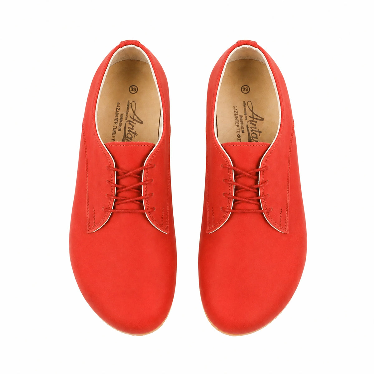 Smooth Barefoot Oxford Shoes — Leather Sole – Red