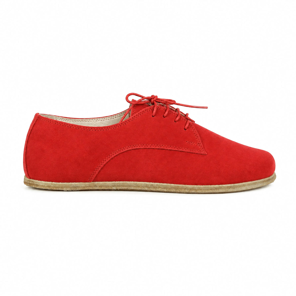 Nubuck Barefoot Oxford Shoes – Classic Sole — Leather Sole – Red