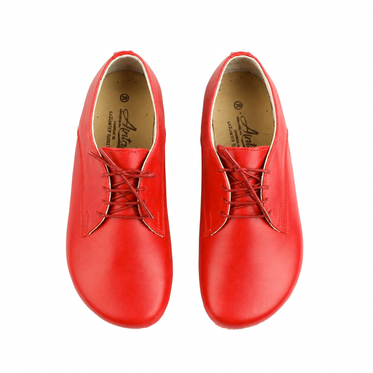 Smooth Barefoot Oxford Shoes – Classic Sole — Leather Sole – Red