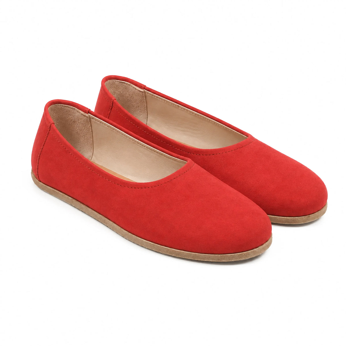 Nubuck Barefoot Ballet Shoes – Classic Sole — Leather Sole – Red