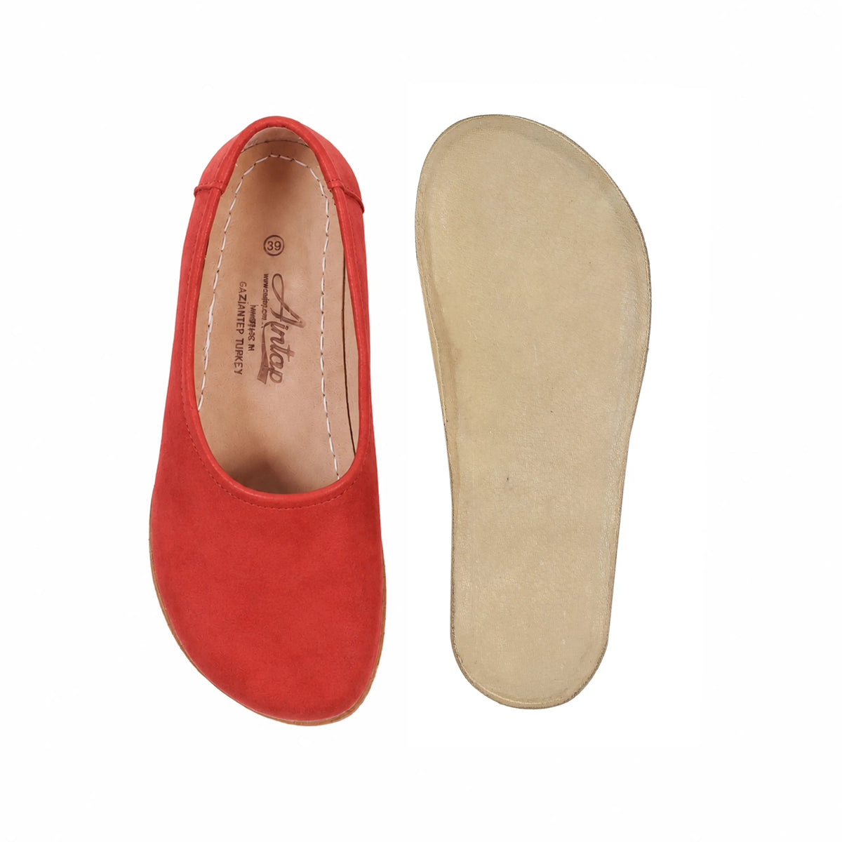 Nubuck Barefoot Ballet Shoes – Classic Sole — Leather Sole – Red