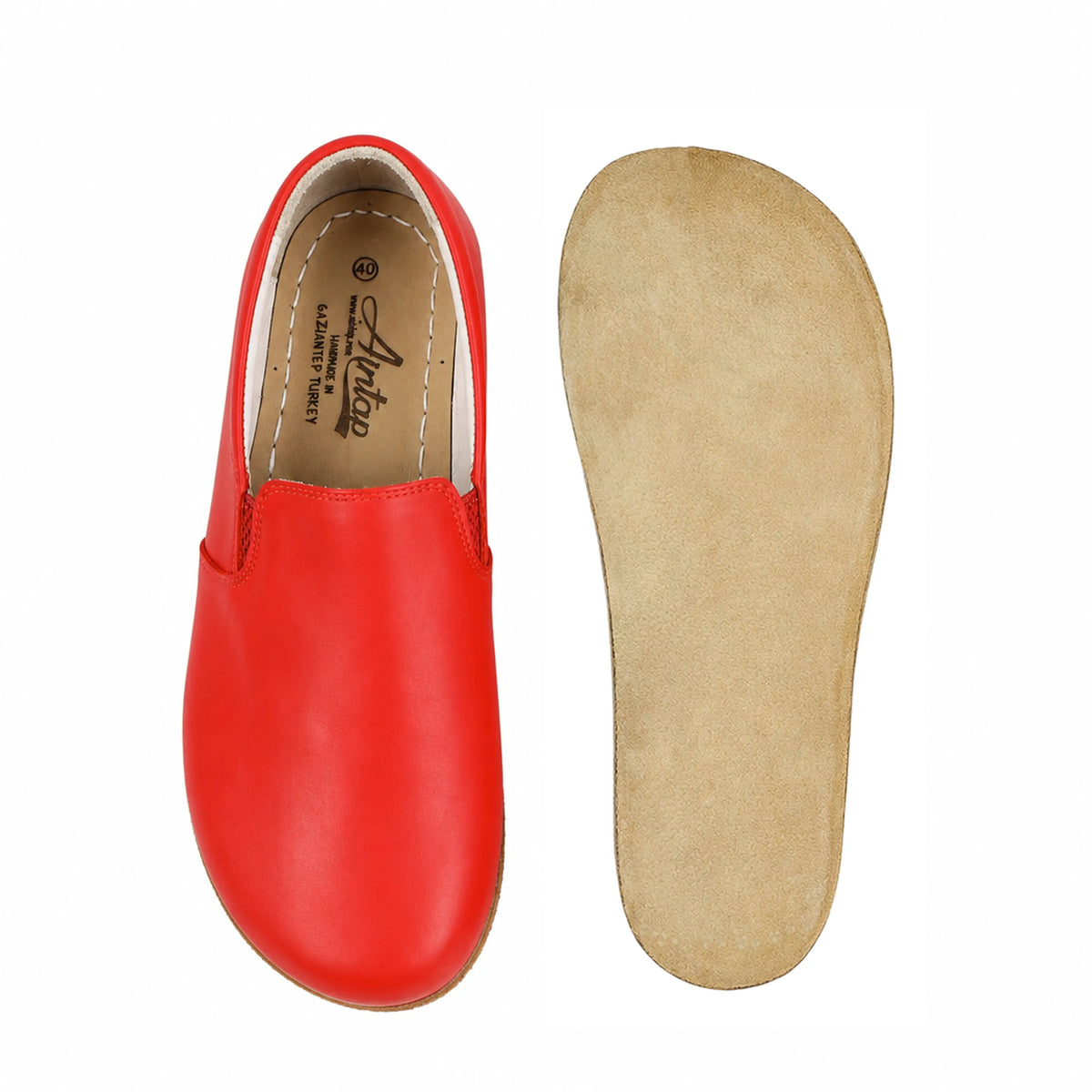 Smooth Barefoot Slip-On Shoes – Classic Sole — Leather Sole – Red