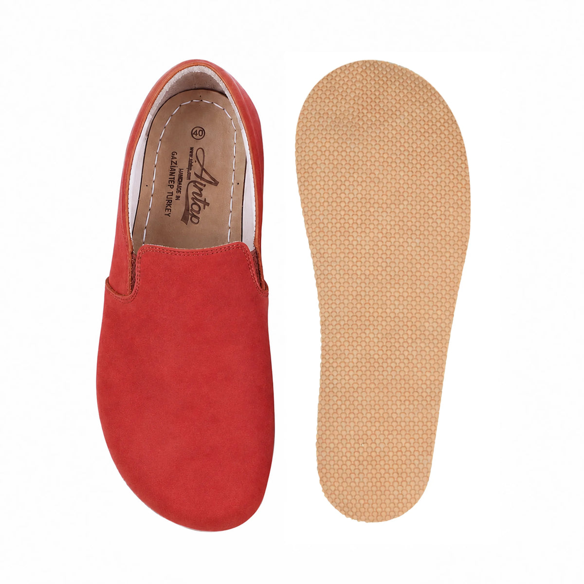 Nubuck Barefoot Slip-On Shoes – Rubber Sole – Red