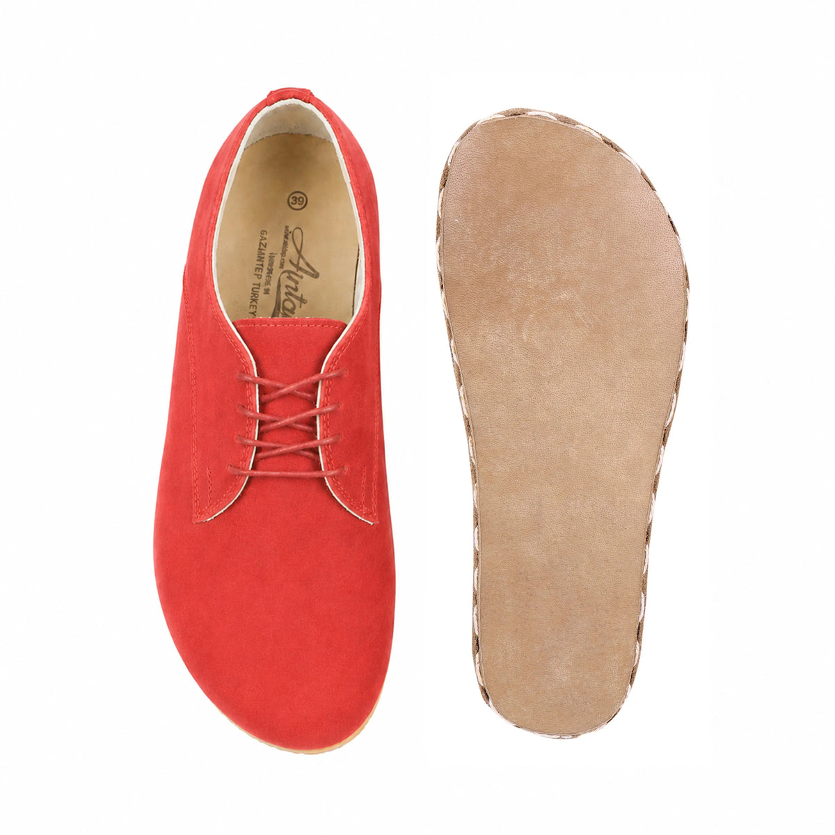 Suede Barefoot Oxford Shoes — Leather Sole – Red