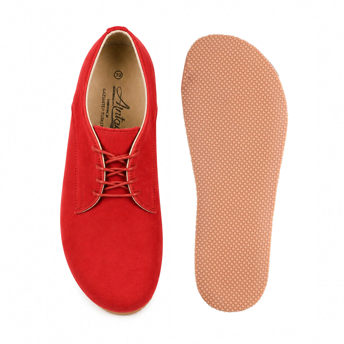 Nubuck Barefoot Oxford Shoes – Rubber Sole – Red