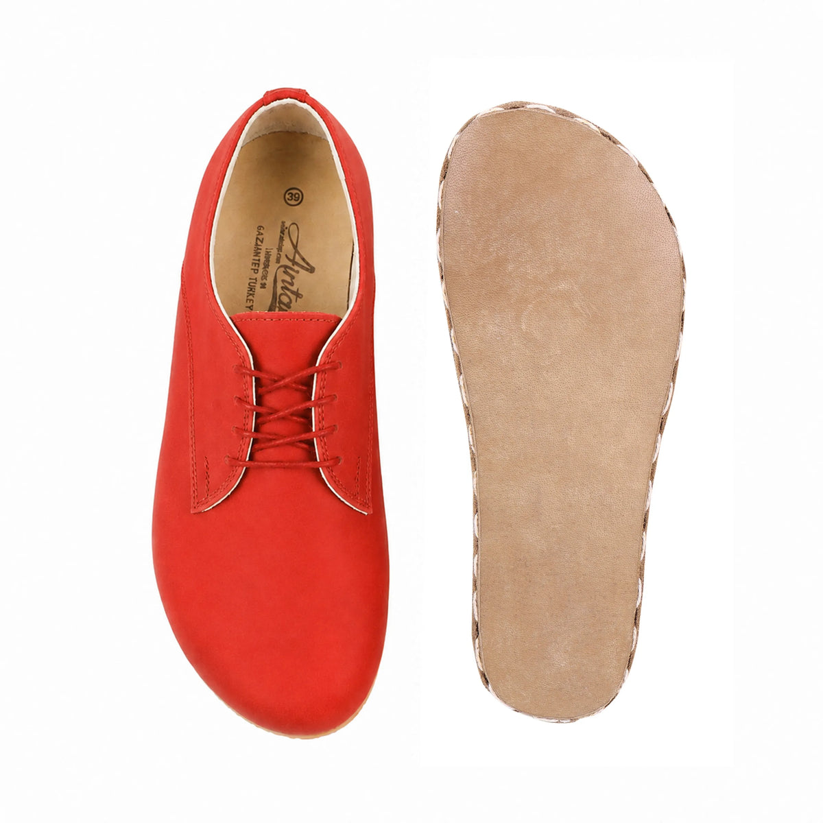 Smooth Barefoot Oxford Shoes — Leather Sole – Red
