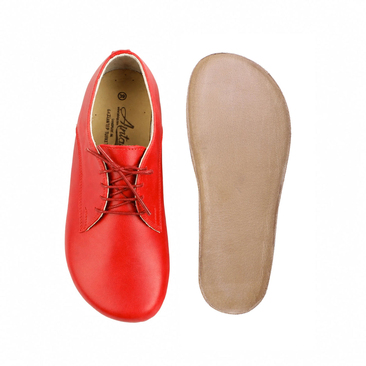Smooth Barefoot Oxford Shoes – Classic Sole — Leather Sole – Red