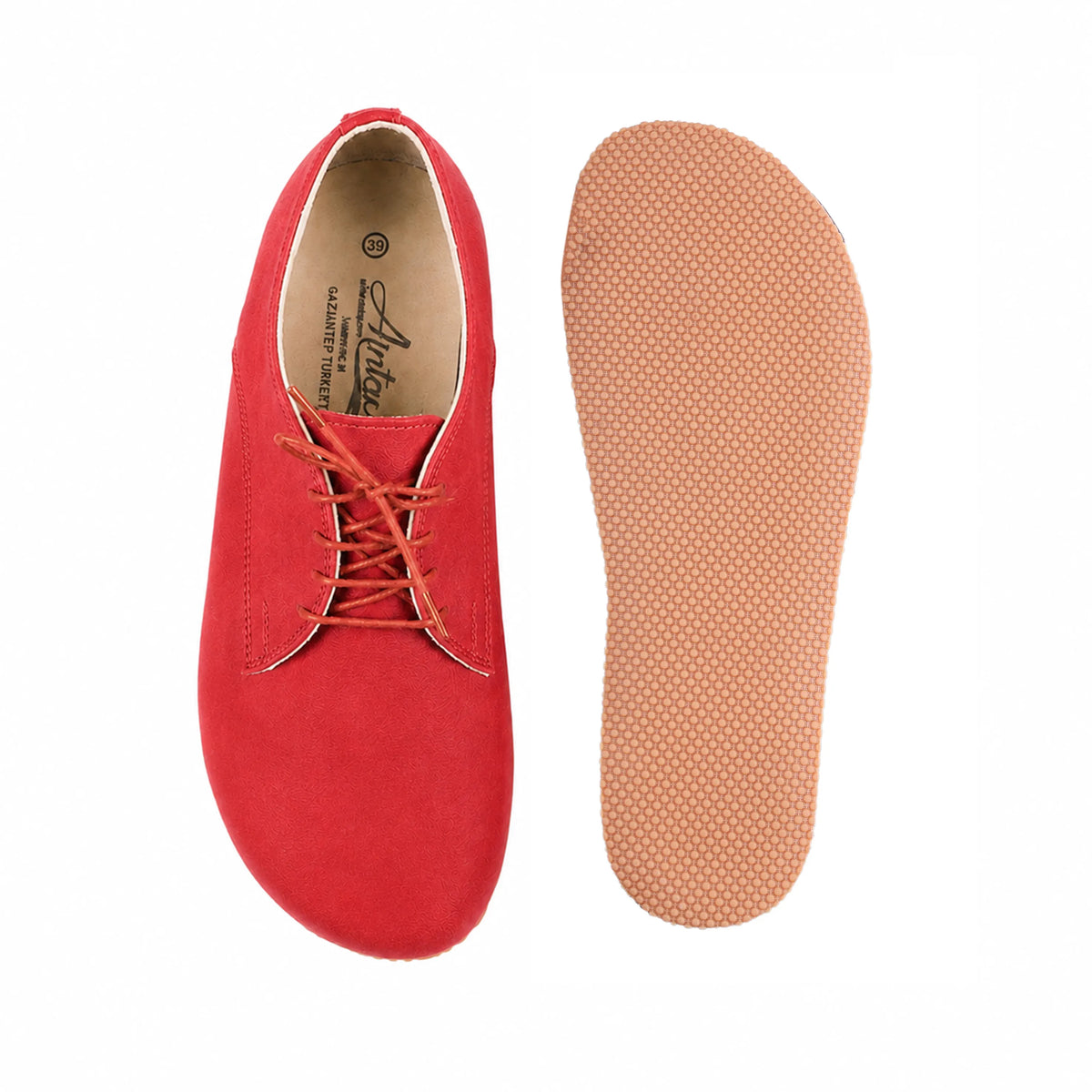 Suede Barefoot Oxford Shoes – Rubber Sole – Red
