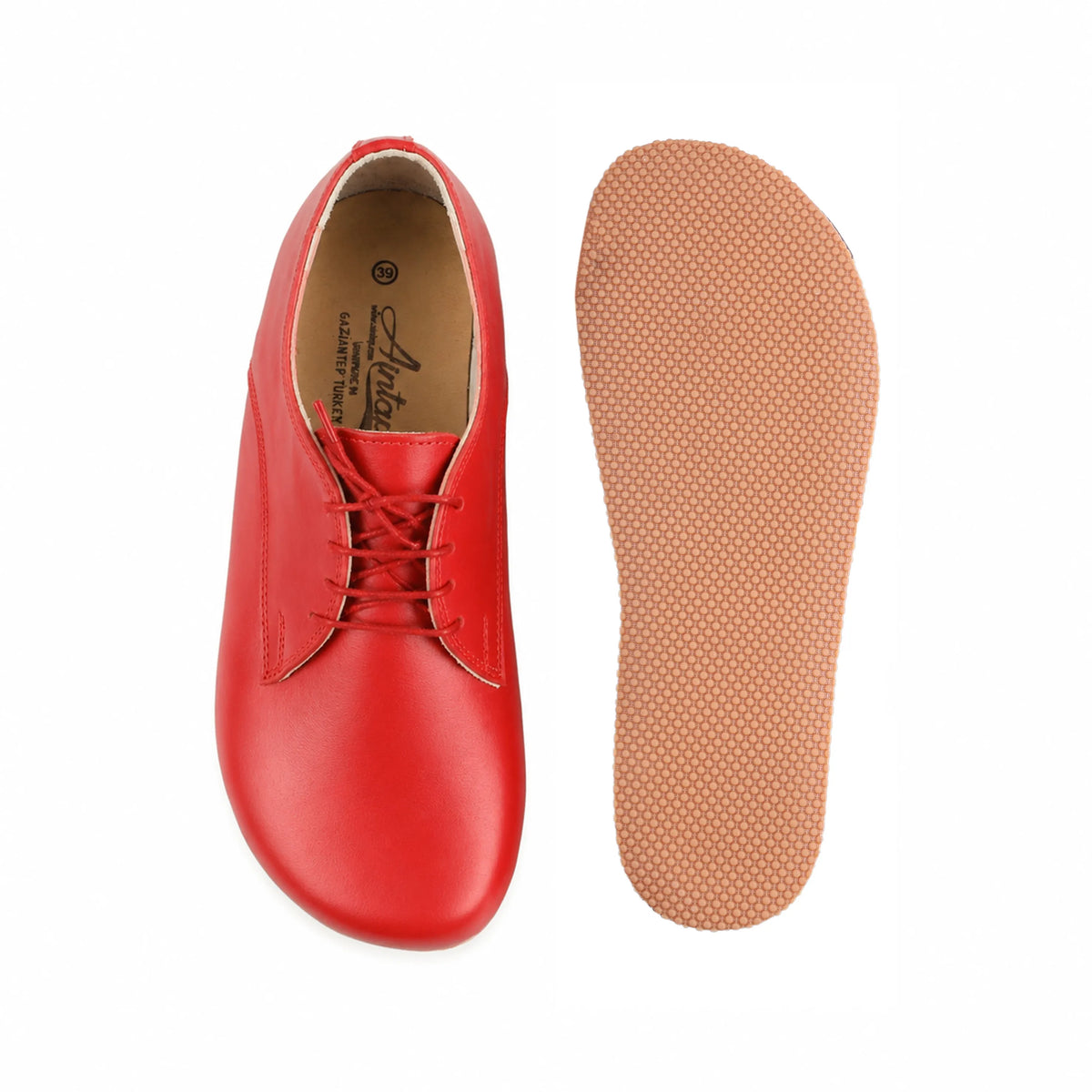 Smooth Barefoot Oxford Shoes – Rubber Sole – Red