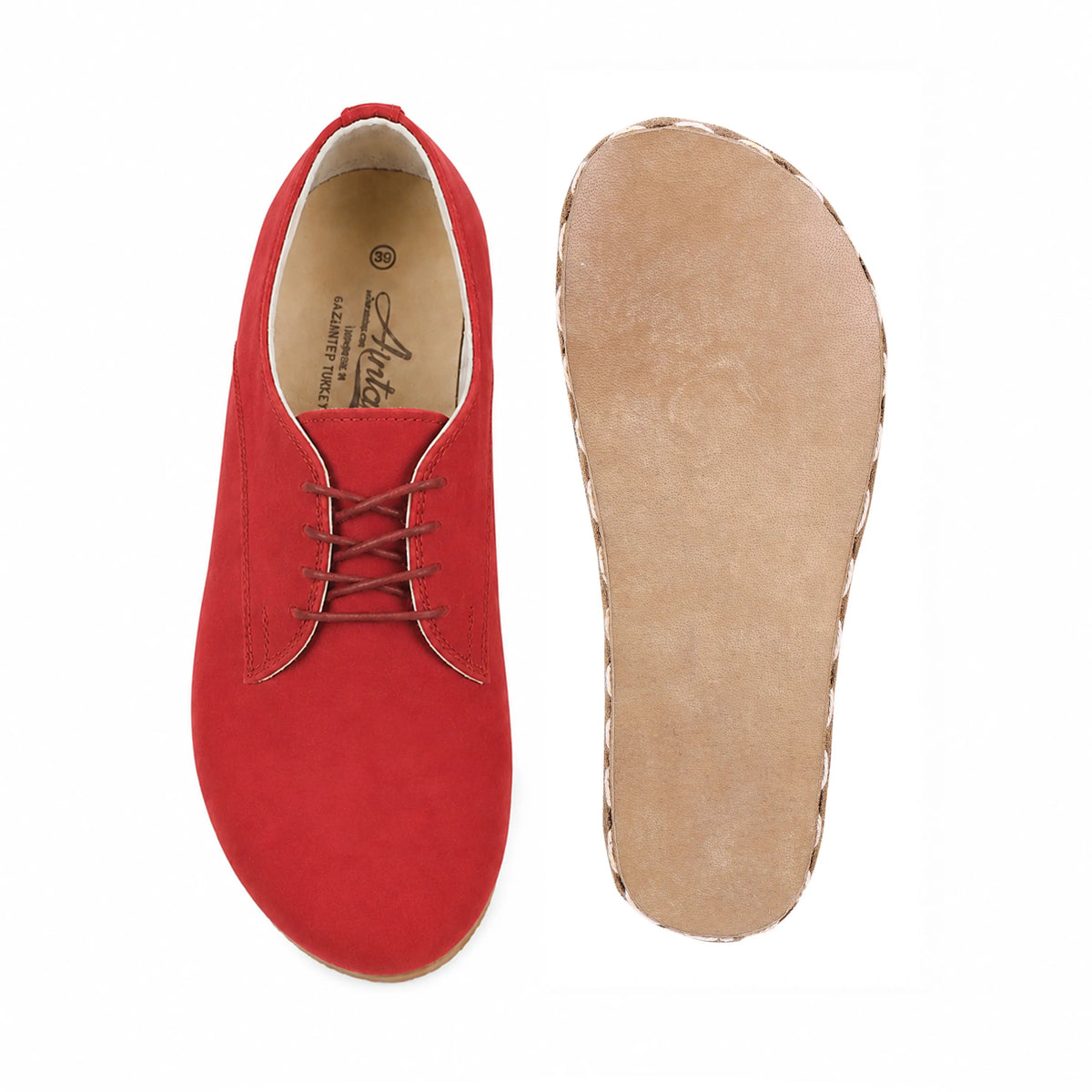 Nubuck Barefoot Oxford Shoes — Leather Sole – Red